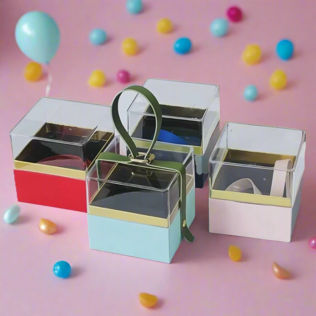 Small Acrylic Paper Gift Boxes with Clear Lids – 10x10 cm