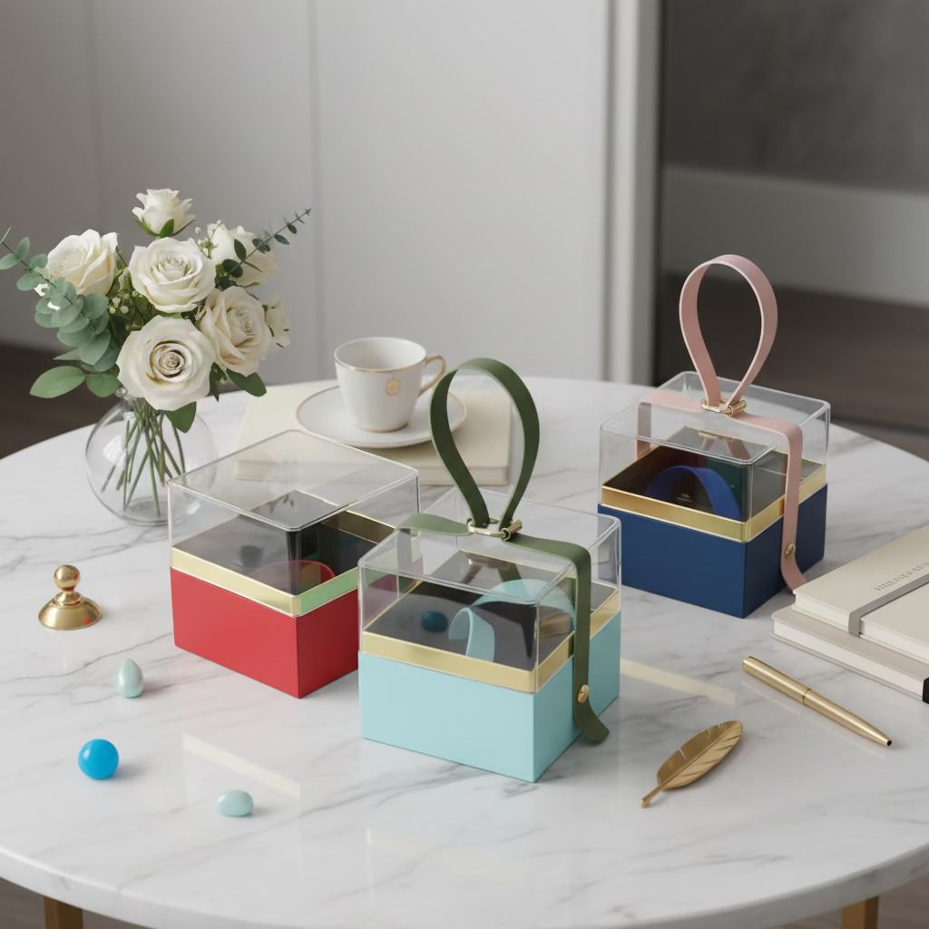 Small Acrylic Paper Gift Boxes with Clear Lids โ 10x10 cm