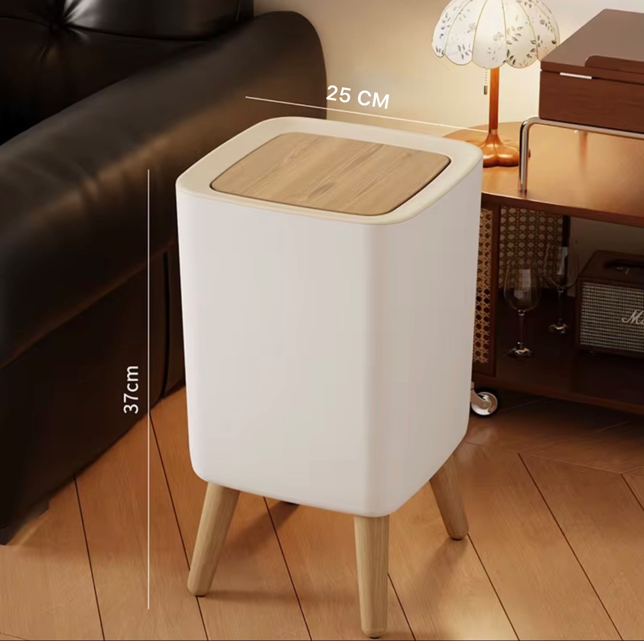 سلة المهملات الحديثة ذات القدم العالية مع غطاء من النوع المضغوط - سلة بلاستيكية مربعة متينة للمنزل