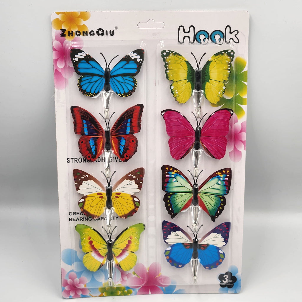 1 Set/8pcs Butterfly Wall Utility Hooks, Fashion Style Plastic Adhesive Wall Mount Hooks, for Home, Bathroom, Bedroom, Office - Wall Hanging Storage Solution