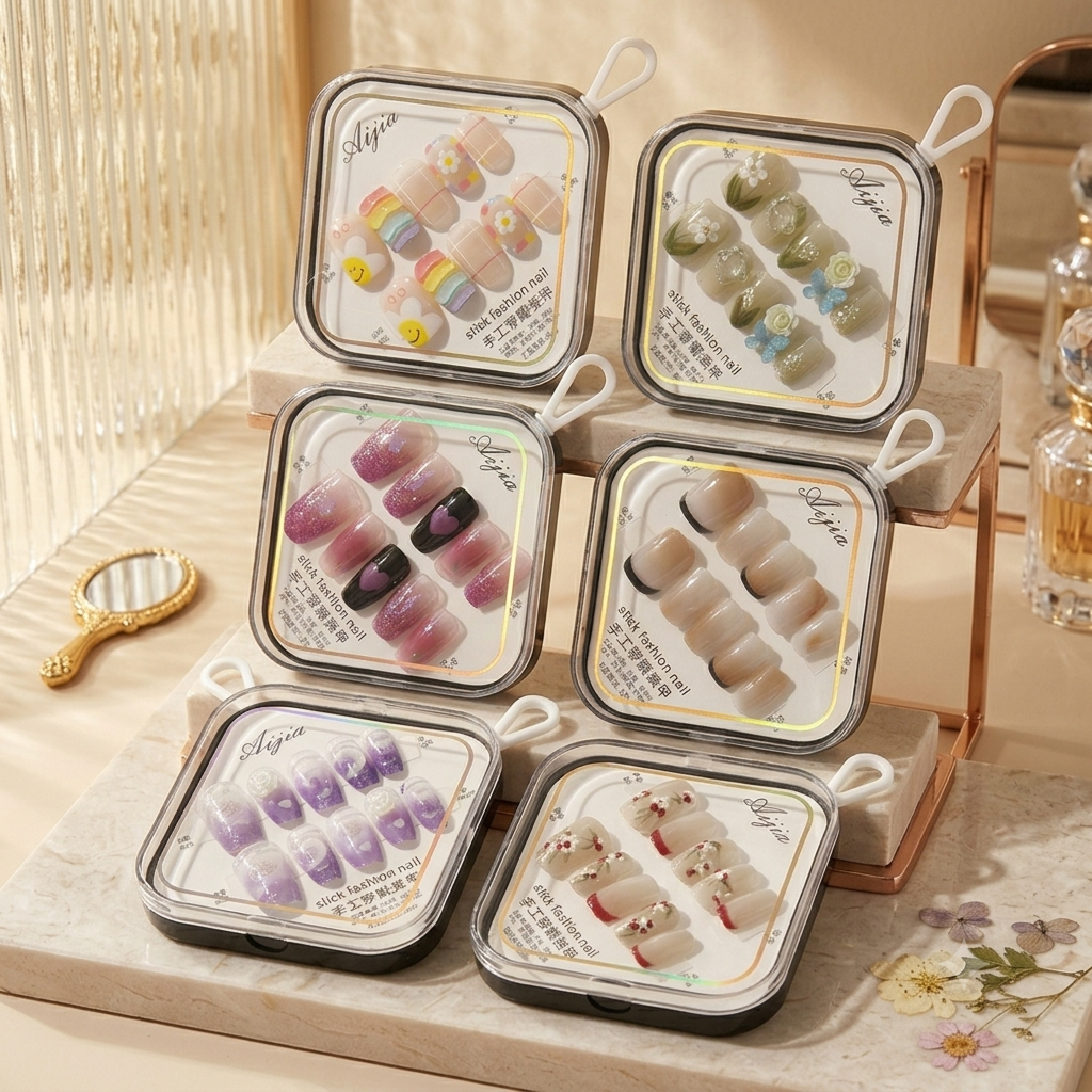 Luxury Handmade Press-On Nail Set – 24-Pack Multi-Design False Nails Kit with 3D Accents, French Tips, and Clear Gift Cases