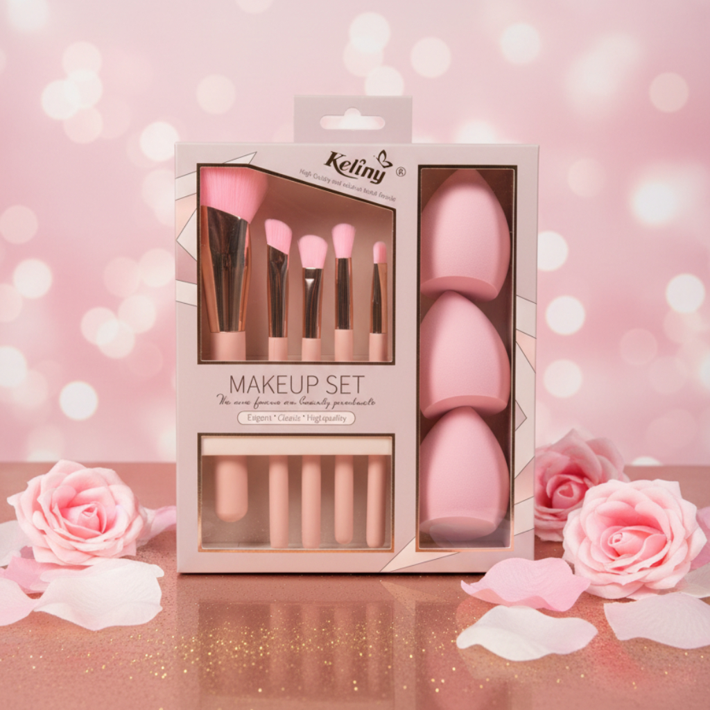 Keliny Complete Makeup Set – Precision Brush & Blender Sponge Kit (8 PCS Set)