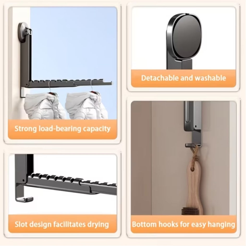 Folding Window Suction Cup Drying Rack | Space-Saving Plastic Clothes Hanger Bracket