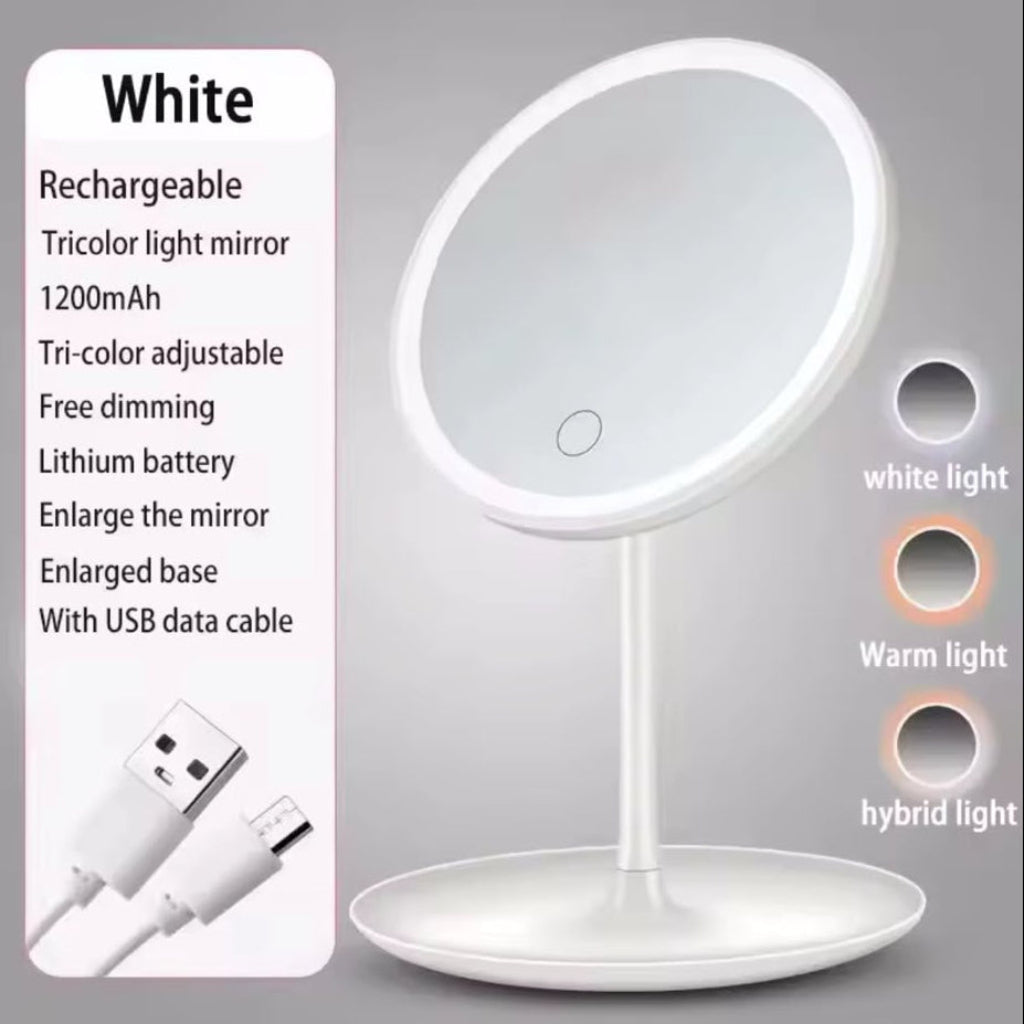 LED Lighted Makeup Mirror Desktop Vanity Mirror with Smart Touch Dimmer & Storage Base