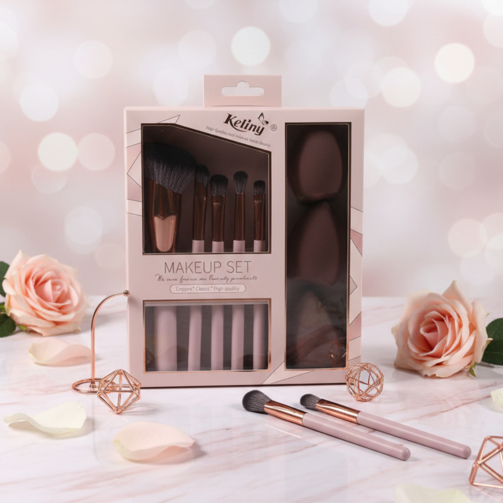 Keliny Complete Makeup Set – Precision Brush & Blender Sponge Kit (8 PCS Set)