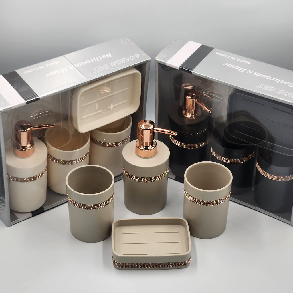 Bathroom Accessory Unique Decorative Beautiful Set Bath Decor 4 Piece Bathroom Set with Soap Dispenser Bathroom Accessories Set black And beige&cream