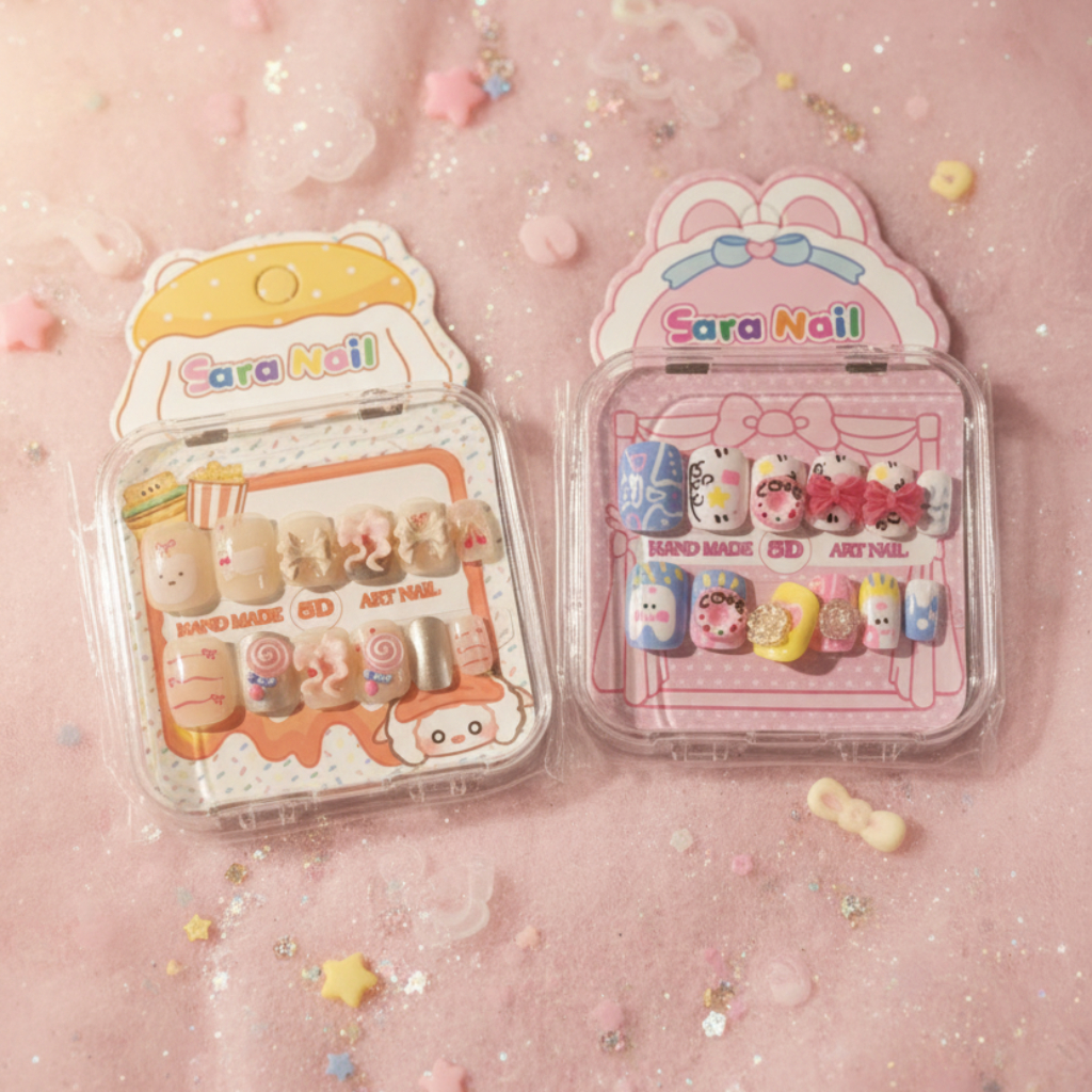 Luxury Handmade 3D Press-On Nails – Cute Cartoon and Sweet Dessert Aesthetic Artificial Nail Gift Set