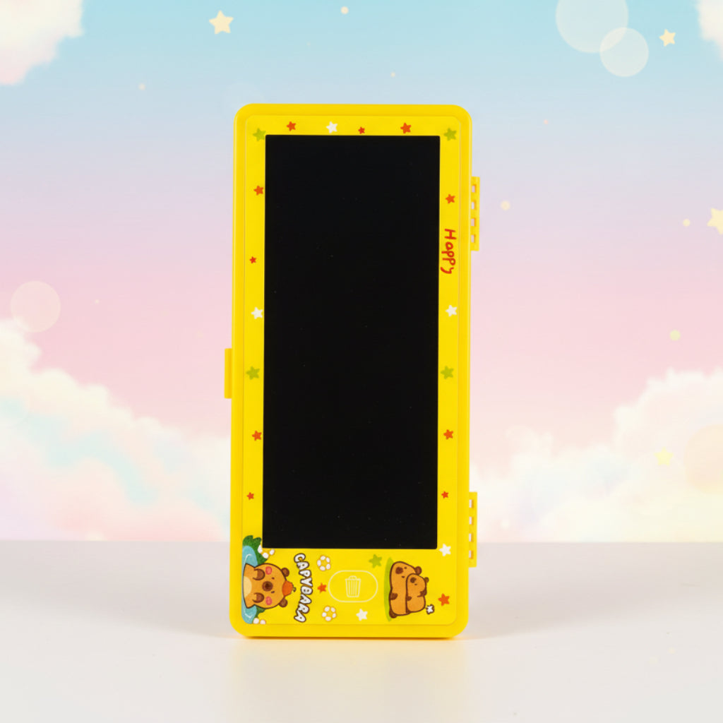 صندوق تخزين القلم المخصص - منظم قرطاسية كرتوني لطيف مع لوحة رسم LED مقاس 7 بوصة