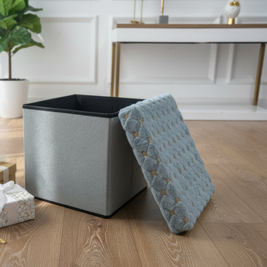 Foldable Stool Ottoman & Durable Storage Box