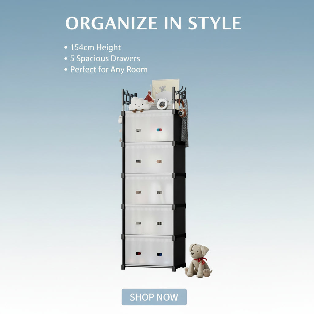 5-Tiers Storage Organizer Storage Rack Shelving Bookshelf Bookcase with Door Steel Pipe/Plastic Black/White 