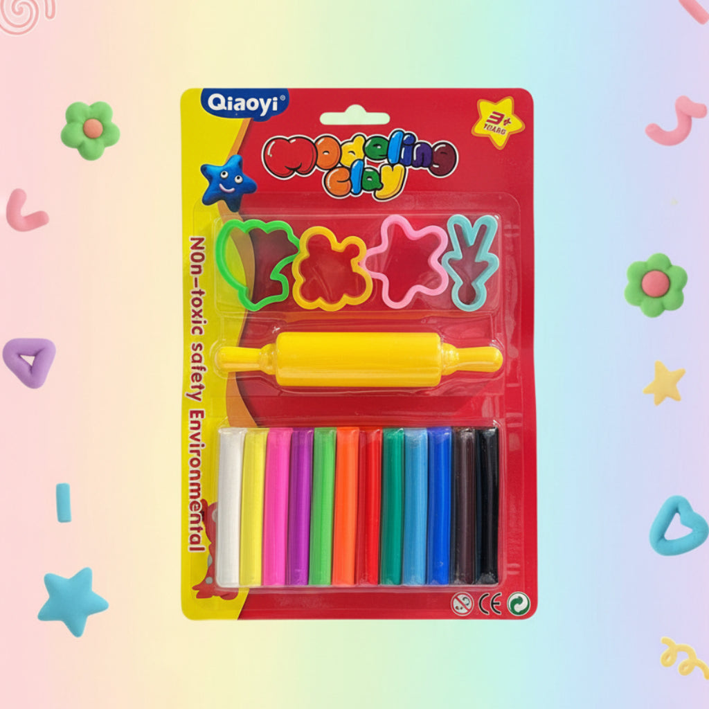 Kids Modeling Clay Set – 12 Colors with Molds & Rolling Pin