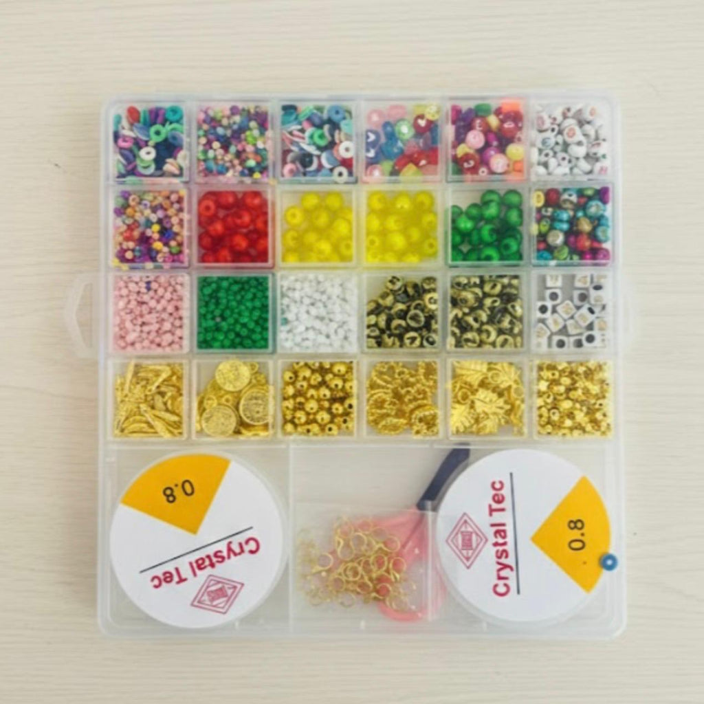 Bead Jewelry Making Kit with Gold Charms & 0.8mm Elastic Cord