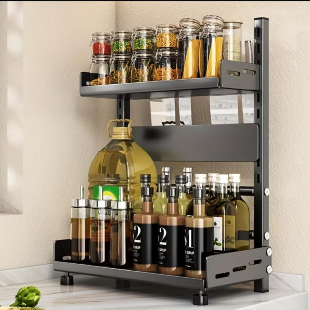 Steel Multi-Tier Spice Rack – Kitchen Countertop Organizer & Storage Shelf