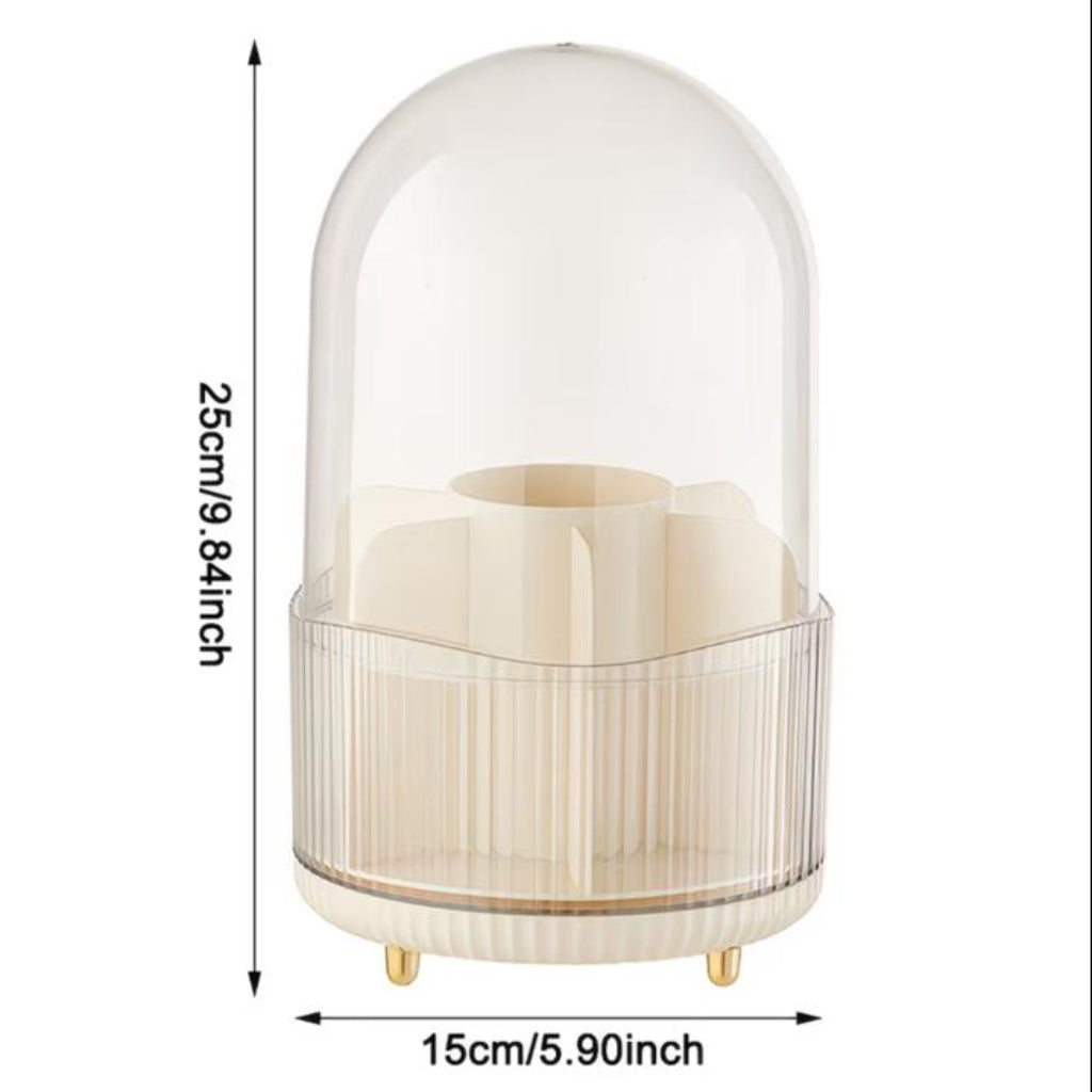 360° Rotating Makeup Organizer with Dustproof Cover – Cosmetic & Skincare Storage Holder