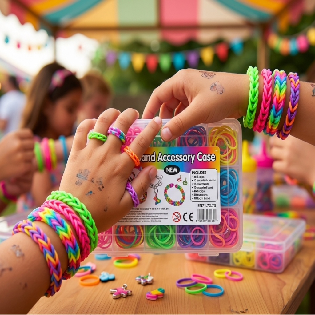 DIY Rainbow Loom Band Bracelet Kit – Colorful Rubber Band Accessory Case with Loom & Charms