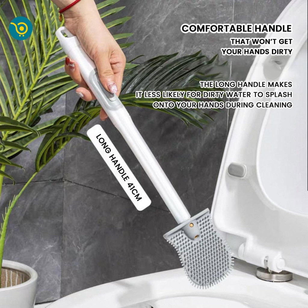 Toilet Brush and Holder Set for Bathroom, Deep-Cleaning Silicone Toilet Bowl Brush with Non-Slip Long Plastic Handle(White Black Gray)