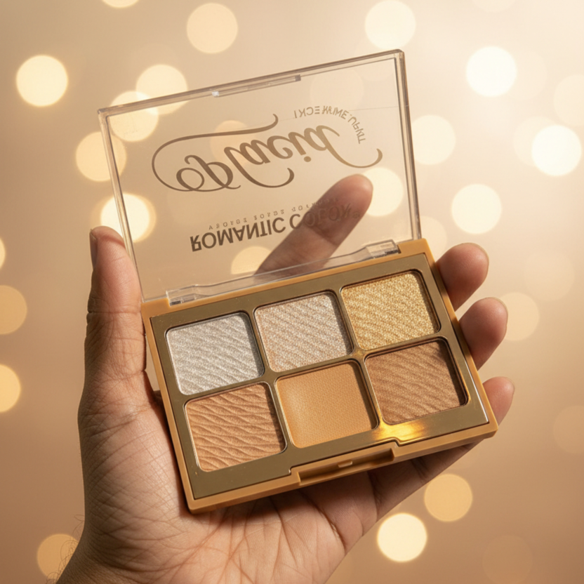 Romantic Color 6-Shade Highlight & Contour Palette – Professional Face Definition and Shimmer Makeup Kit