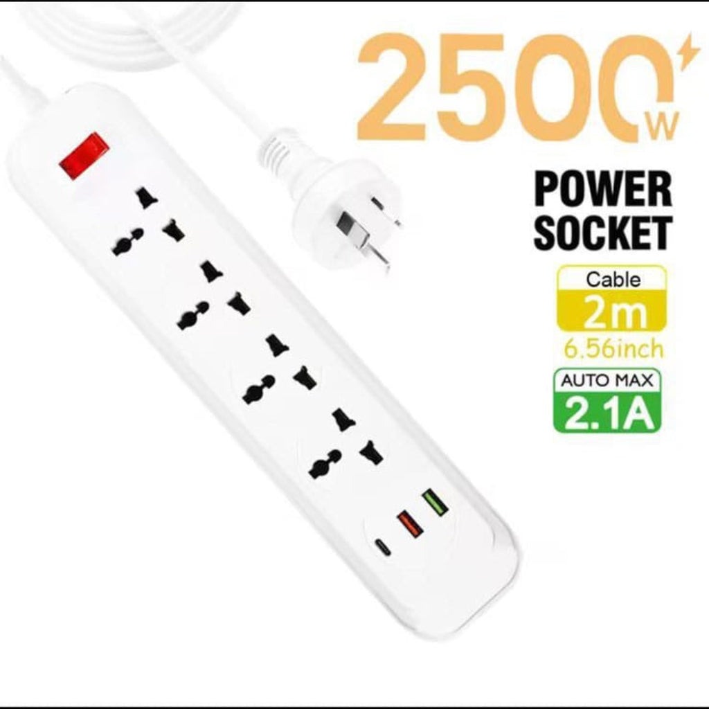 قطاع الطاقة مع 4 مآخذ يضم 2 موانئ USB-A و 1 USB-C ، متوافقة مع 220V-240V و 200 سم كابل ، بريطاني ، مناسبة للمنزل ، المطبخ ، في الهواء الطلق ، الفندق ، المكتب ، والإجازات الرحمية.