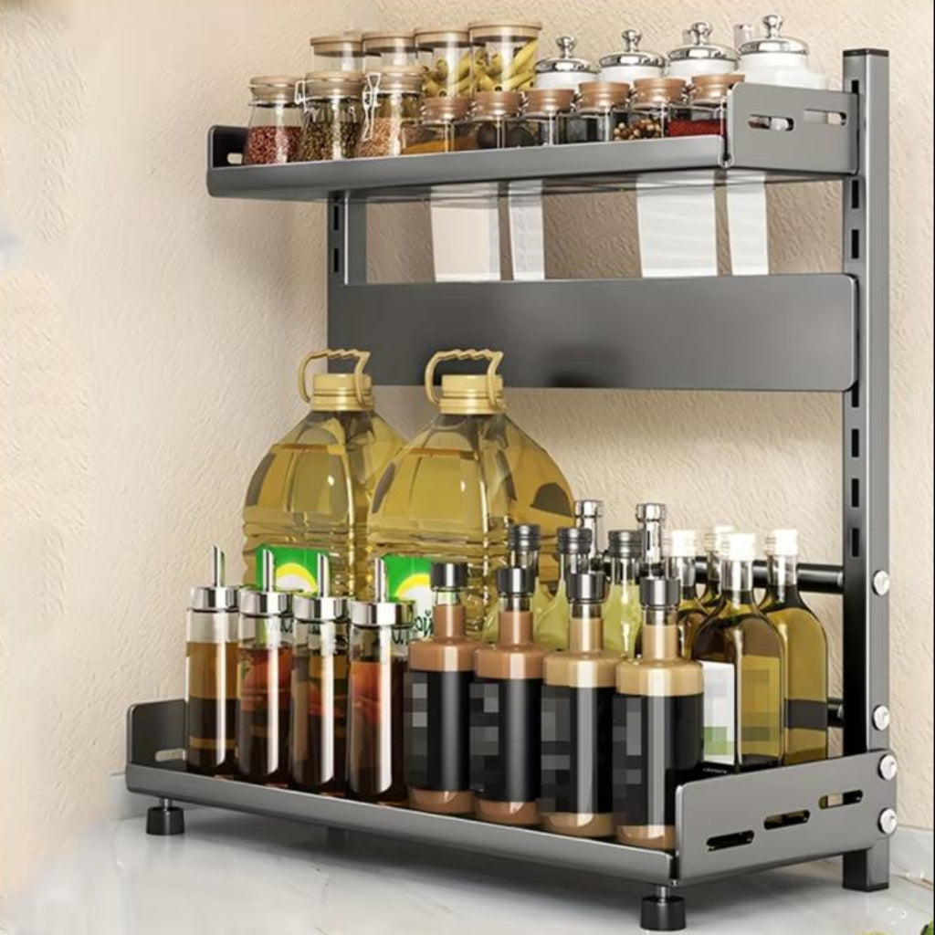 Steel Multi-Tier Spice Rack – Kitchen Countertop Organizer & Storage Shelf
