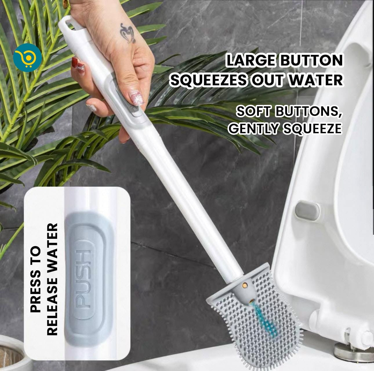 Toilet Brush and Holder Set for Bathroom, Deep-Cleaning Silicone Toilet Bowl Brush with Non-Slip Long Plastic Handle(White Black Gray)