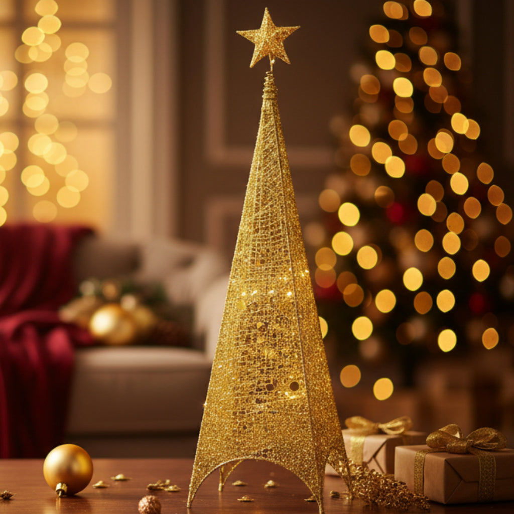 LED Decorative Tower Light – Direct Two-Pin Plug-In, Elegant Golden Design for Home, Festive & Event Decoration