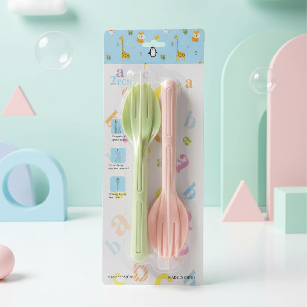 Wheat Straw Dinnerware 2 ps Set – Eco-Friendly 3-in-1 Fork, Spoon & Knife Utensils