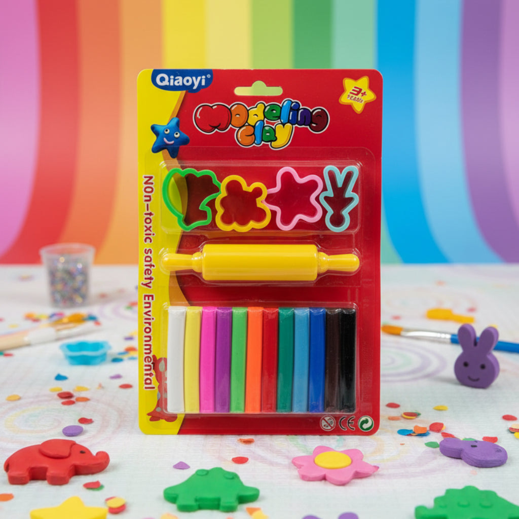 Kids Modeling Clay Set – 12 Colors with Molds & Rolling Pin