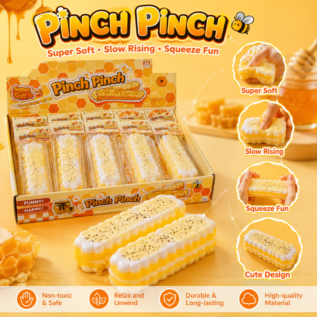 Squishy Honey Stick – Honeycomb Squeeze Stress Relief Toy 1pc