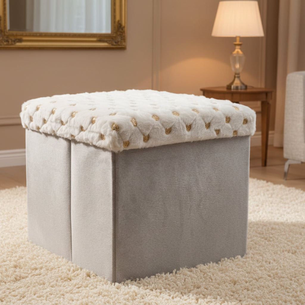 Foldable Stool Ottoman & Durable Storage Box