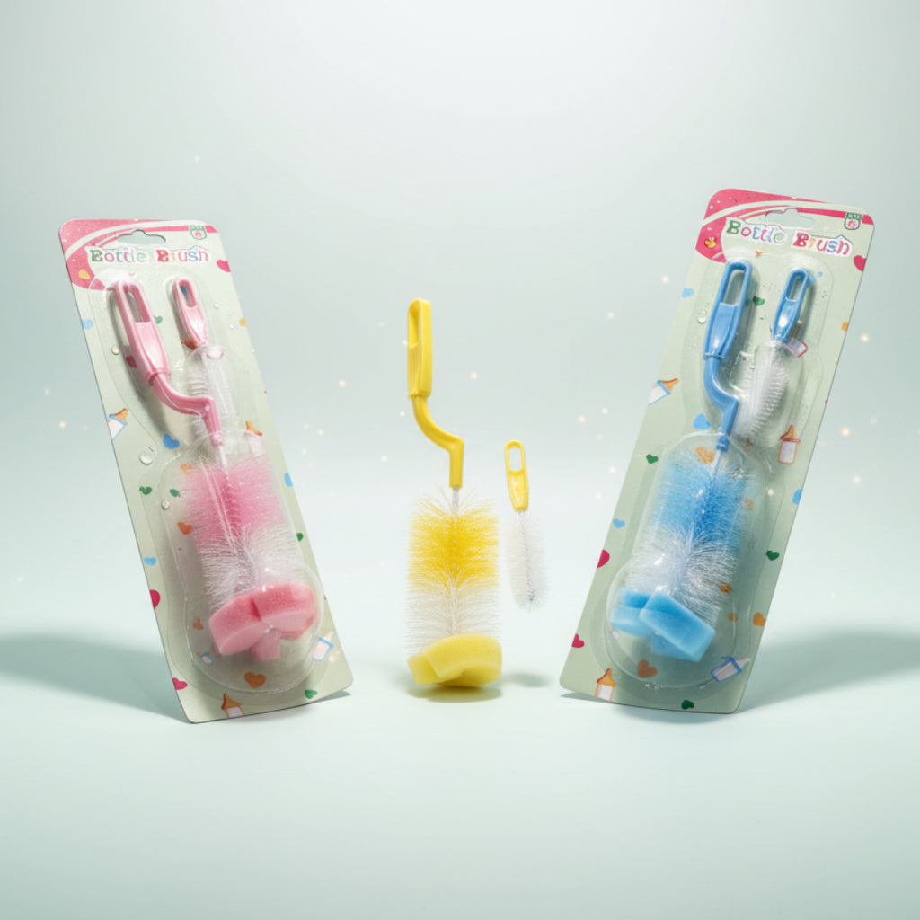 مجموعة فرش الزجاجات المنزلية المكونة من قطعتين - فرش تنظيف بمقبض طويل وقصير، دوارة 360 درجة