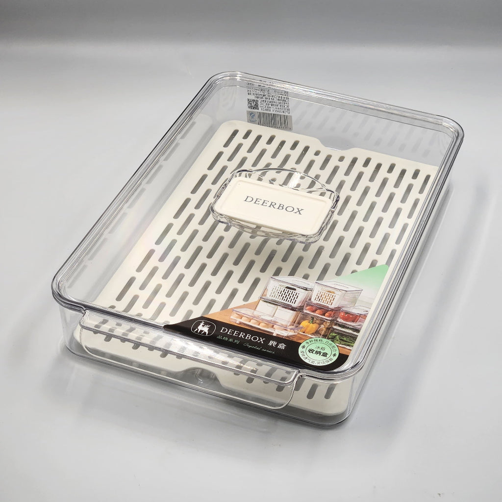 Acrylic Food Storage box Tightly Sealed Plastic Lid With Drainage Plate And High Quality Material Practical For Kitchen - Transparent White