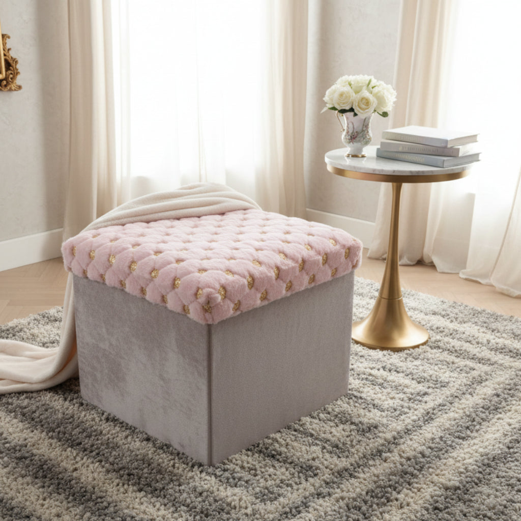 Foldable Stool Ottoman & Durable Storage Box