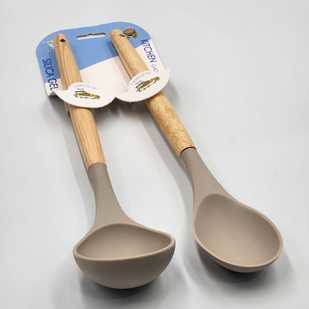 2 pcs Silicone Kitchen Utensil Set with Wooden Handles, Non-Stick, Safety Cooking Tools, Washable - Essential Modern Cookware Accessories