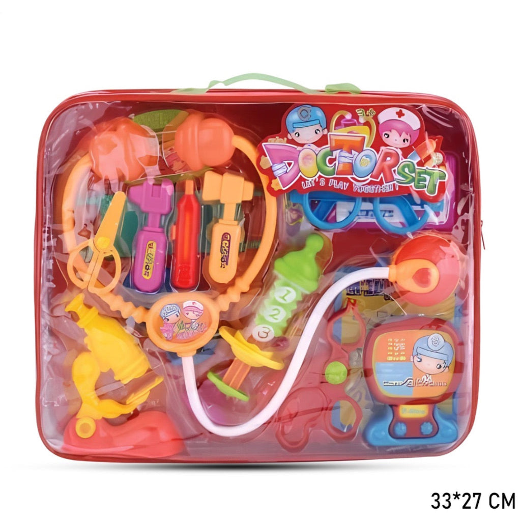 Fun Doctor Play Set for Kids – Includes stethoscope, syringe, glasses & more in a compact 33x27 cm carry case. Encourages imaginative role play and learning. Safe, colorful, and perfect for budding young doctors!