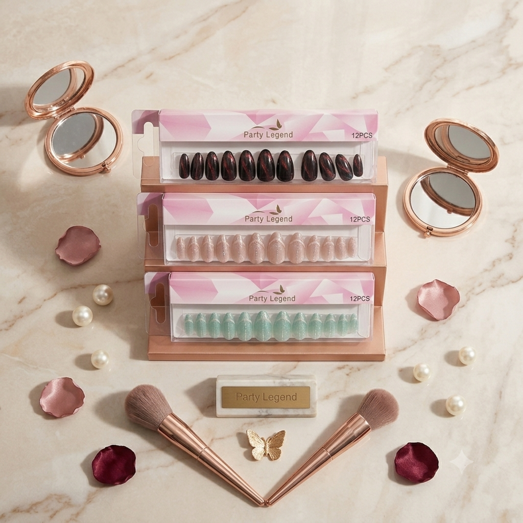 Party Legend 12-Piece Premium Press-On Nail Set – Luxury Cat-Eye Magnetic Shimmer Finish, Salon-Quality Almond Shaped False Nails Kit
