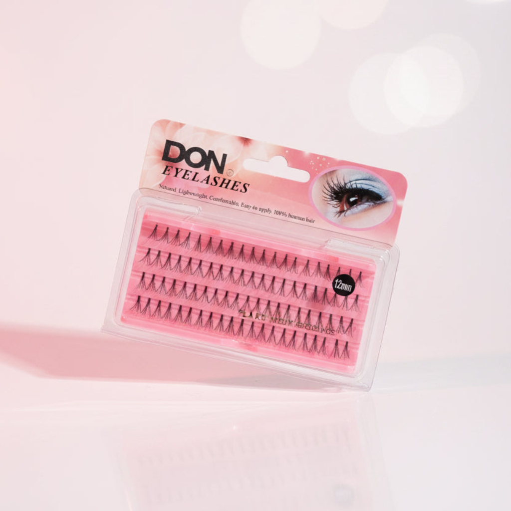 Individual Cluster Eyelashes – 12mm Natural Flared Extension Kit