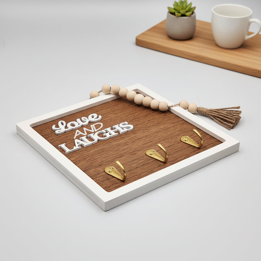 حامل مفاتيح خشبي مع 3 خطافات – منظم عتيق مثبت على الحائط