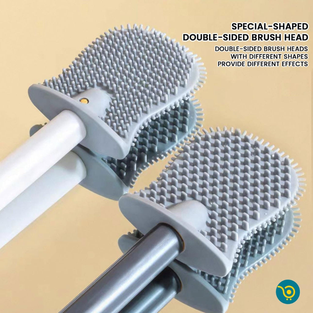 Toilet Brush and Holder Set for Bathroom, Deep-Cleaning Silicone Toilet Bowl Brush with Non-Slip Long Plastic Handle(White Black Gray)