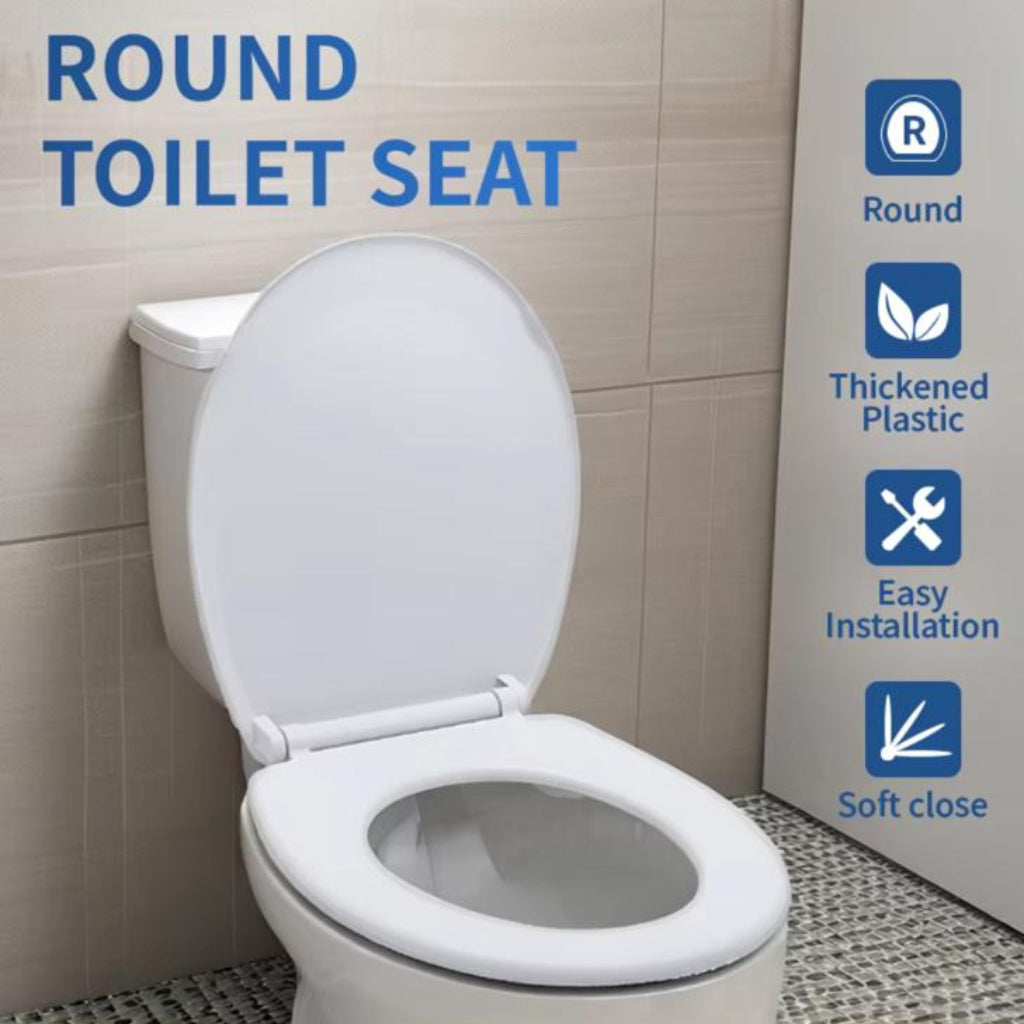 Round Toilet Seat with Soft Close and Easy Installation, Thickened Plastic Design