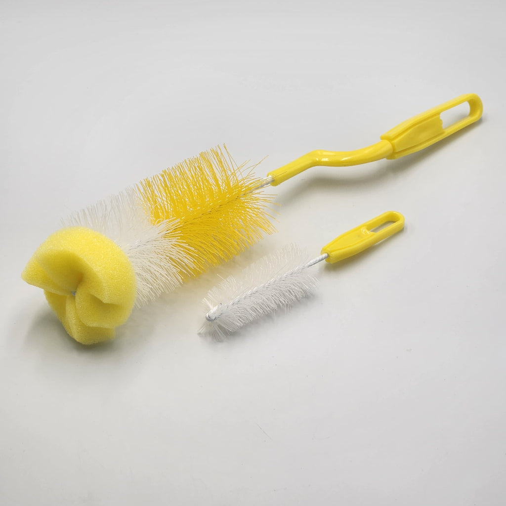 2 pcs set Home long and short handled bottle brush, kitchen fine bristle sponge brush, glass cleaning brush, 360 degree rotating brush | Essential for home brushes, random color.