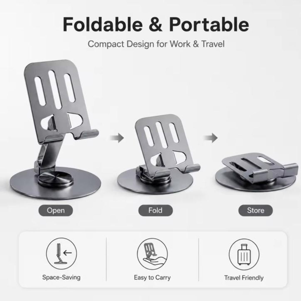 360° Rotatable Metal Tablet & Phone Stand  Foldable Desktop Mount Bracket
