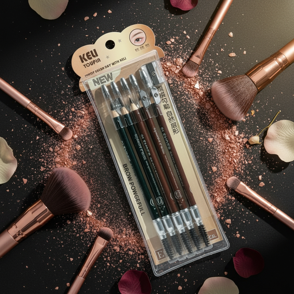 5-Piece Eyebrow Pencil Set – Professional Brow Powgefull Kit with Built-in Pencil Sharpeners and Spoolie Brushes – Long-Lasting Define & Blend Eyebrow Makeup