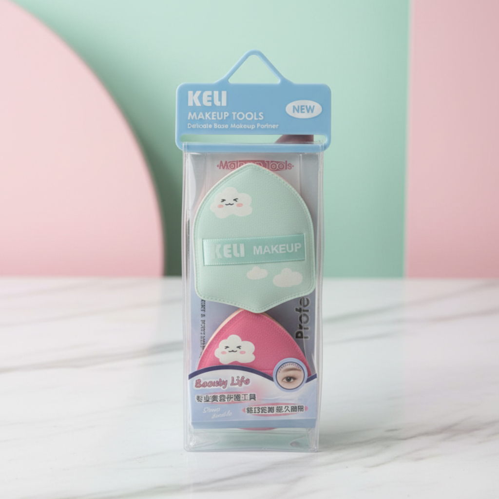 KELI Beauty Powder Puff and Blender 2PCS Set – Velvet Tear-Drop Face Puffs for Loose Powder and Liquid Foundation