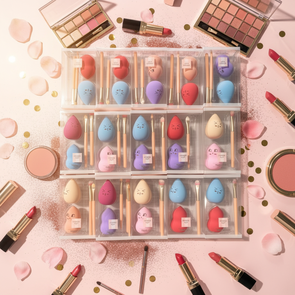 Beauty Essentials Gift Set – 4 Piece Makeup Sponge & Mini Brush Kit with Cute Character Faces