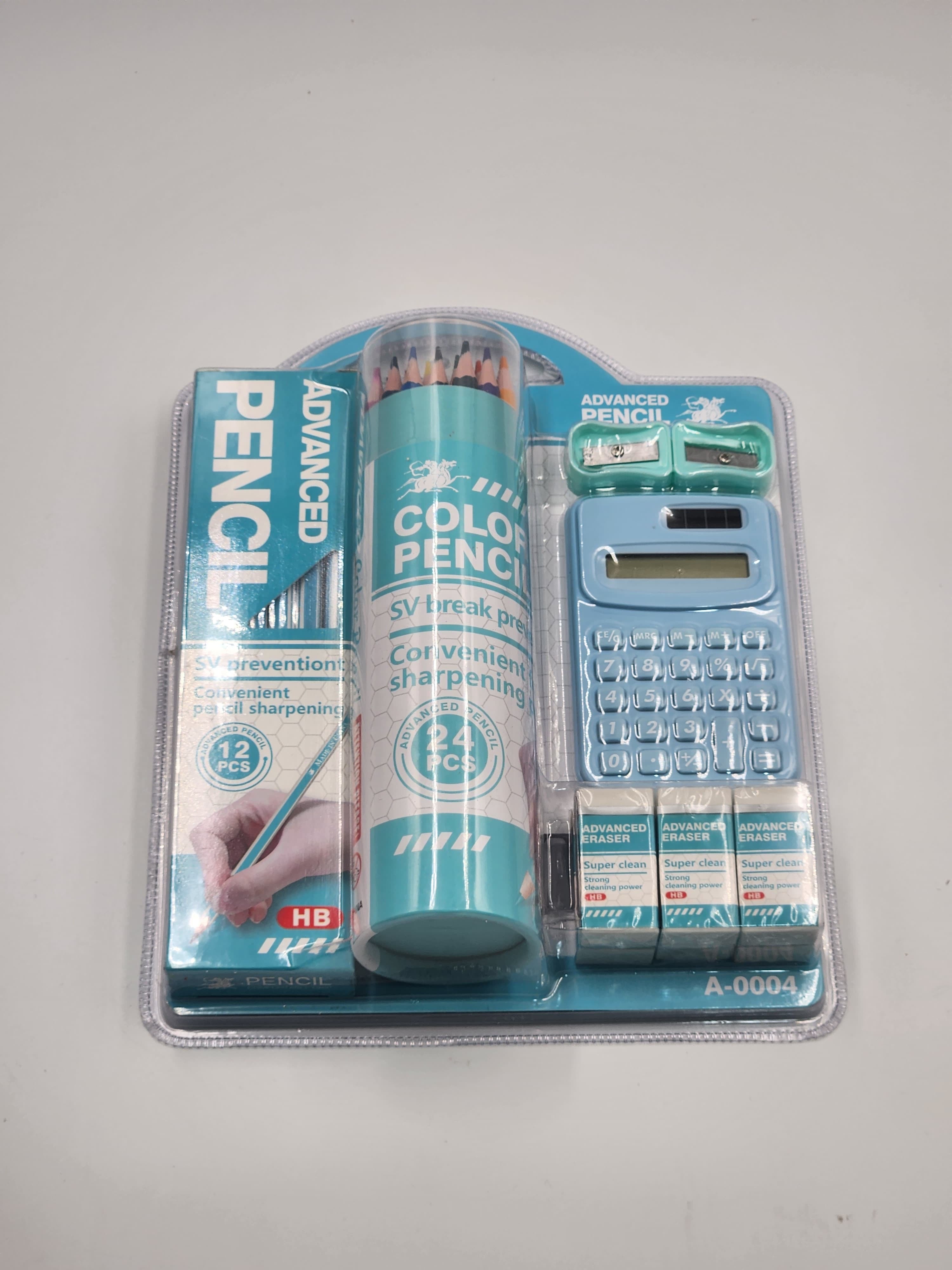 5 pcs Kids Stationery set Portable school supplies, including pencils, erasers,- sharpeners ,calculator, colors pencil ,back to school gift