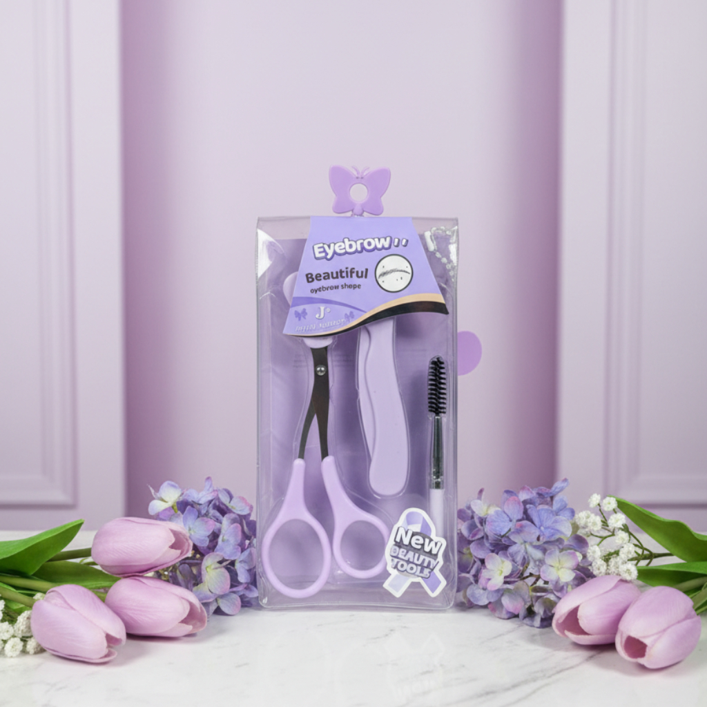 Joyful Natural 3-Piece Eyebrow Grooming Kit – Precision Scissors with Comb, Folding Shaper Razor, and Spoolie Brush Set