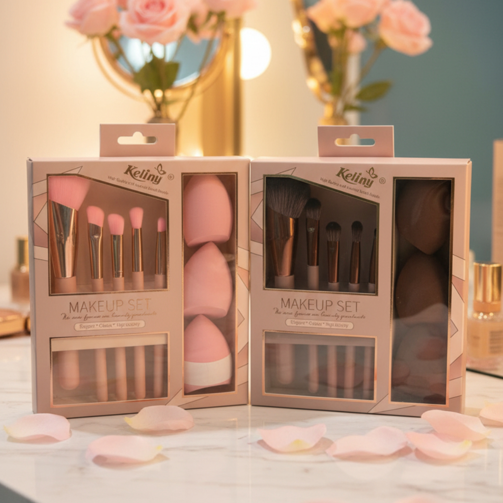 Keliny Complete Makeup Set – Precision Brush & Blender Sponge Kit (8 PCS Set)