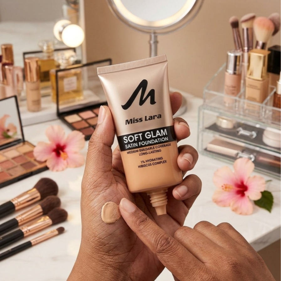Miss Lara Soft Glam Satin Foundation – Medium Buildable Coverage Liquid Base