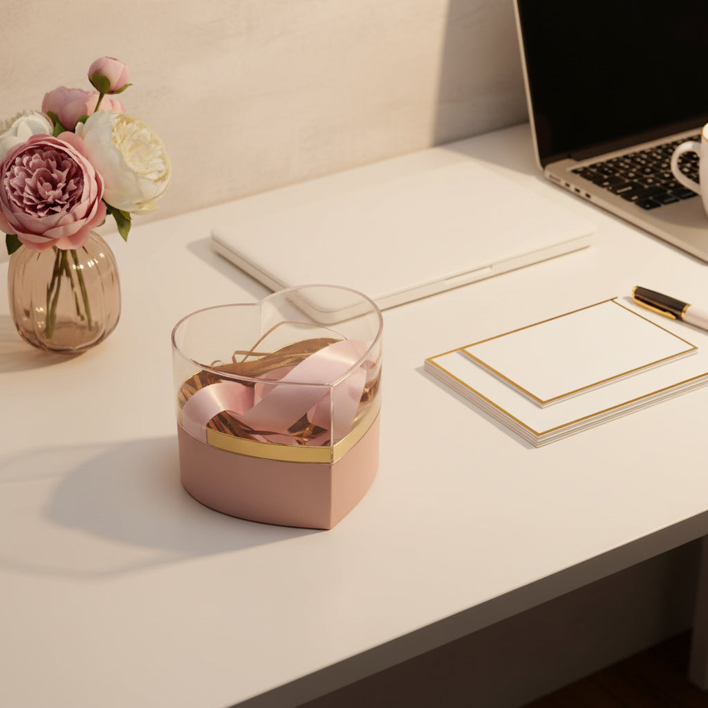 Red Heart Gift Box ( Size 14 x 11 CM ) Candy Box Paper Heart Shaped Gift Packing Box With Cover And Ribbon For Wedding Bridal Shower