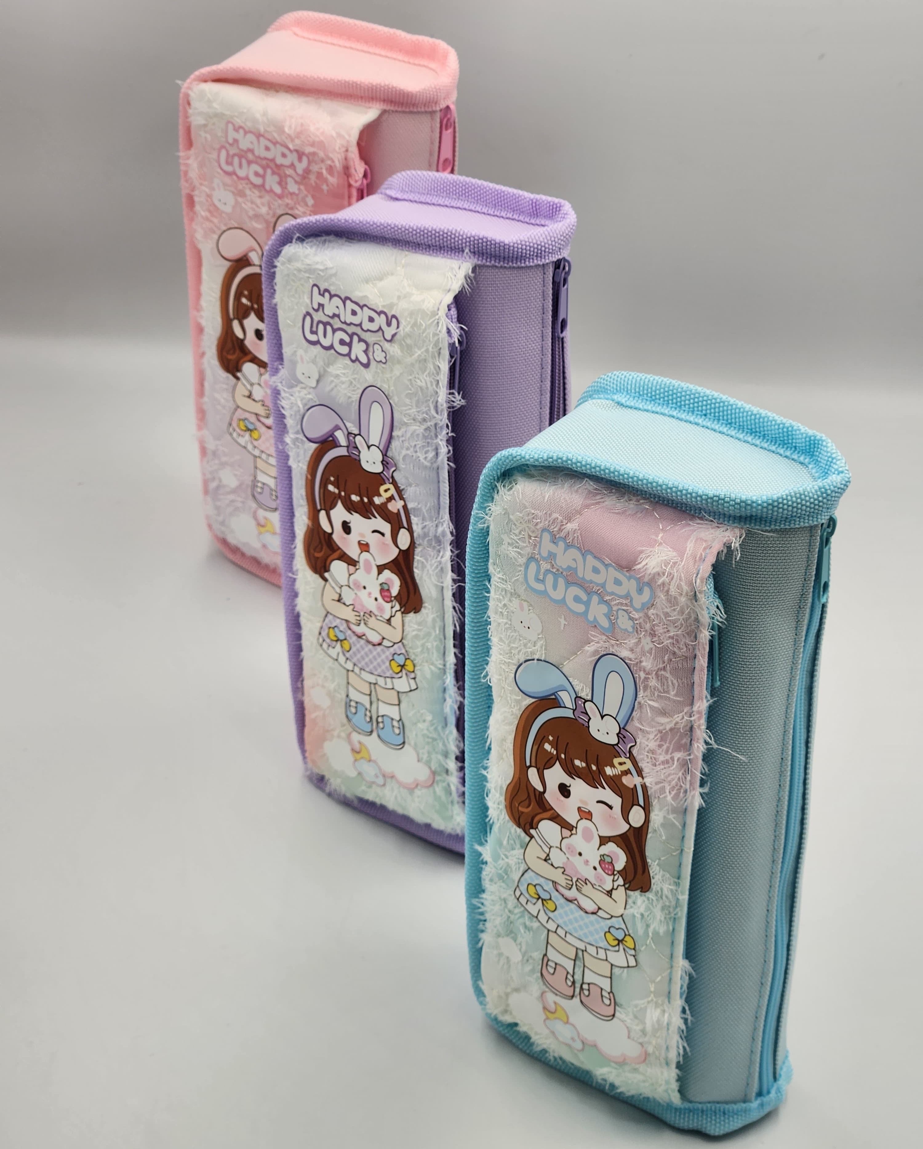 Large Capacity Cartoon Girls Pencil Box- Stationery Organizer with Cute Character Designs, Pink & Purple,blue Options for School, Office Supplies, Cute Pencil pouch,